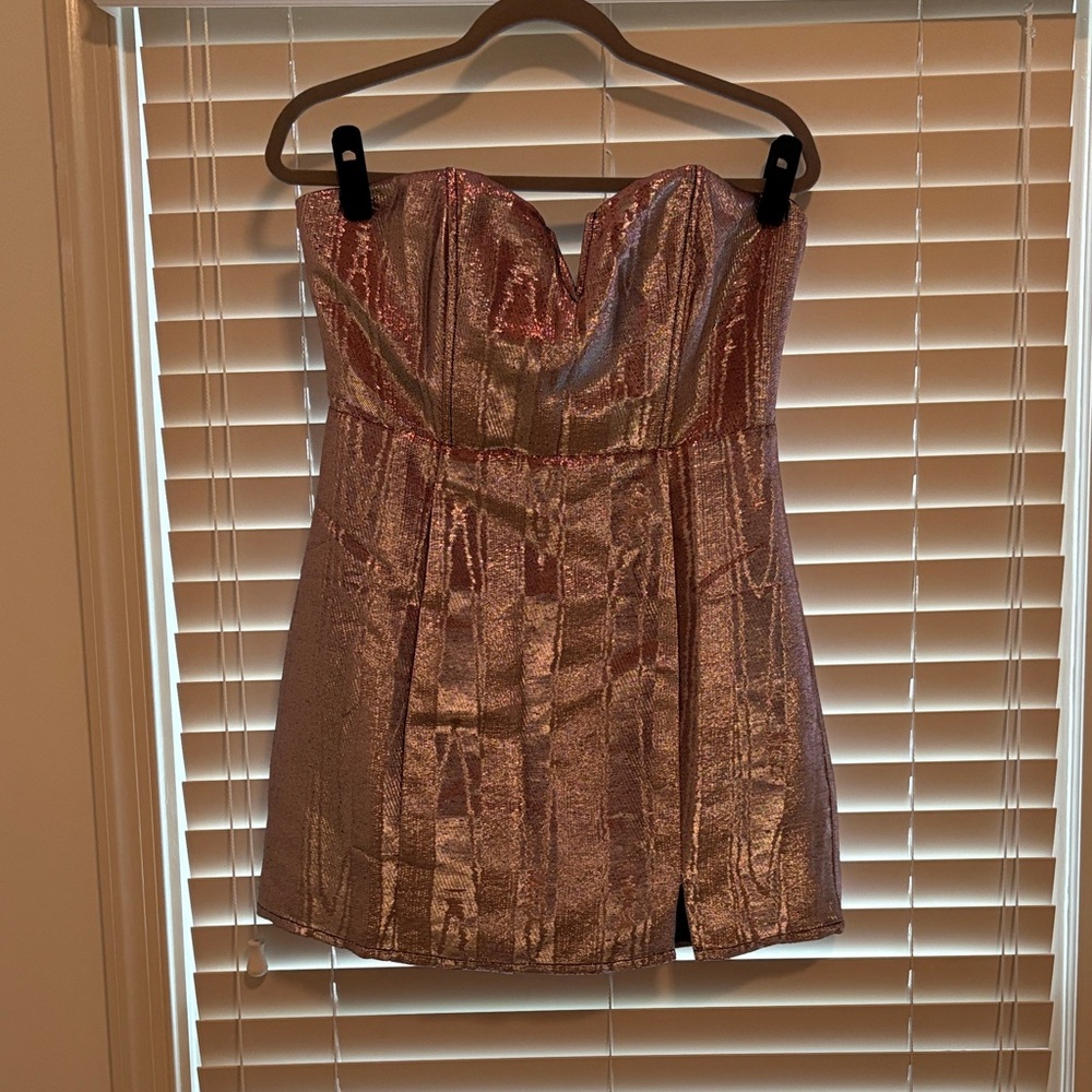 Storia Iridescent Pink Strapless Mini Dress